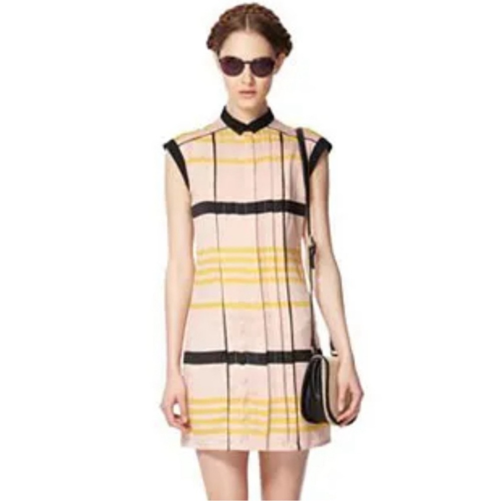 Jason Wu Striped Shift Dress Sleeveless Collared Blush Pink M Retro lightweight